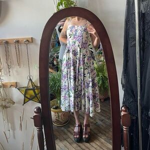 Maggy London White Floral Garden Tea Party A-Line Midi Dress